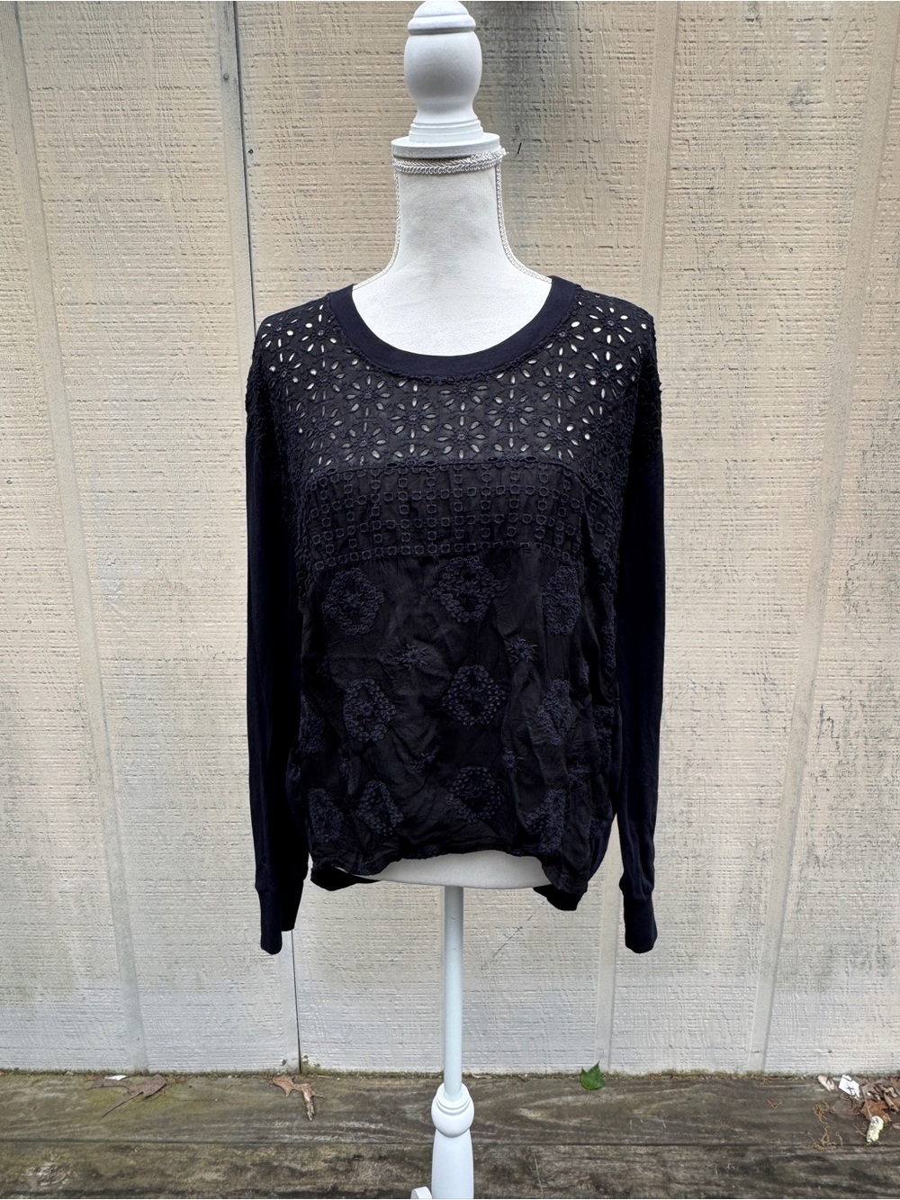 4 Love & Liberty Black Long-Sleeve Lace Panel Women's Top